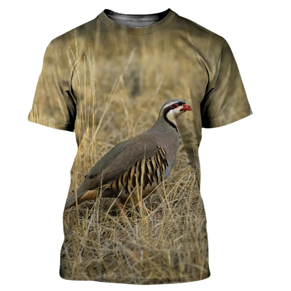 Hunting Quail - เสื้อยืดคอกลมลายพรางสัตว์ป่าลายนกกระทาสำหรับผู้ชาย แขนสั้น ทรงโอเวอร์ไซส์ แฟชั่นฤดูร้อนใหม่ ไซส์ M