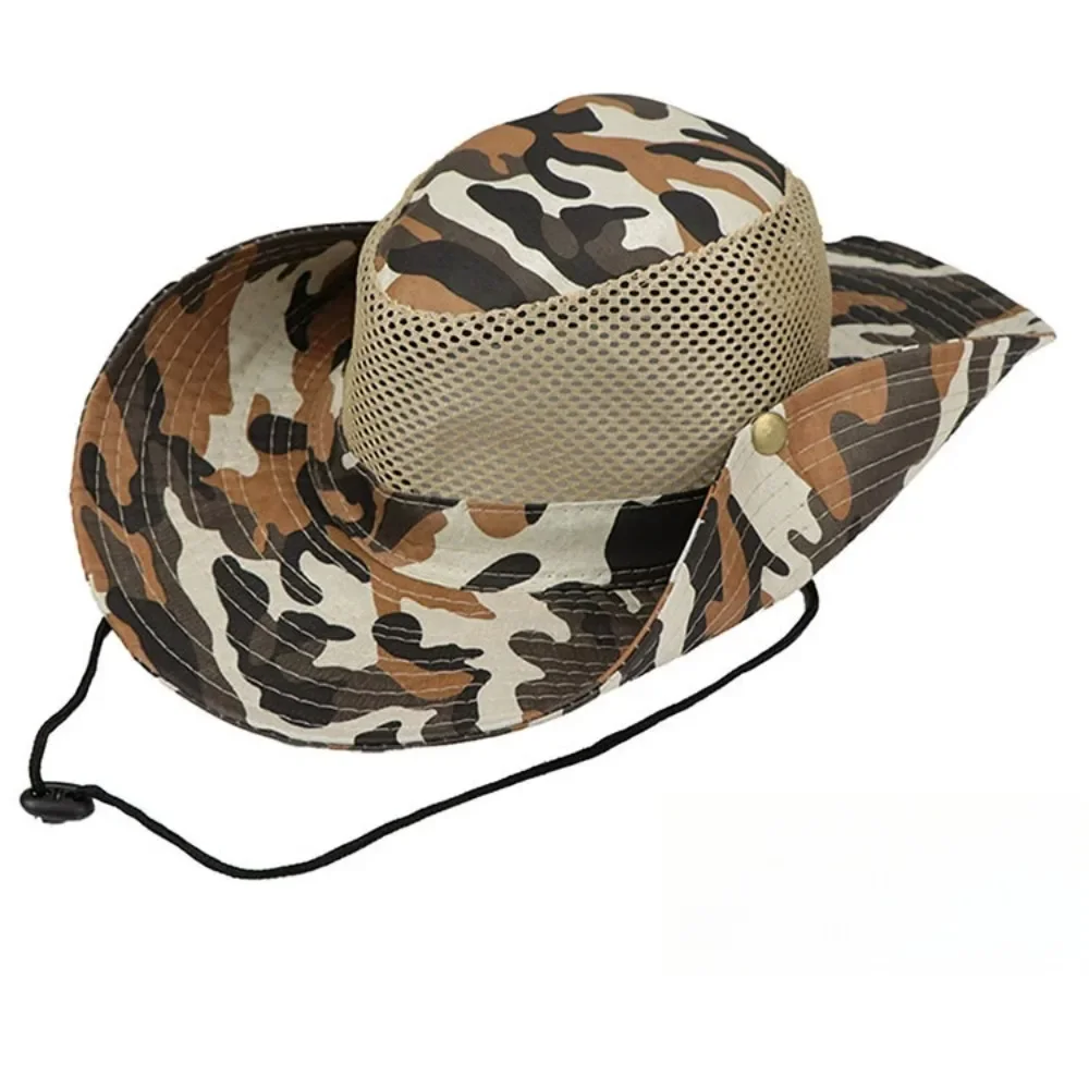 Mens Outdoor Hunting Hats - Camouflage ตาข่ายหมวกกว้าง Brim หมวกชายหาด UV Protection