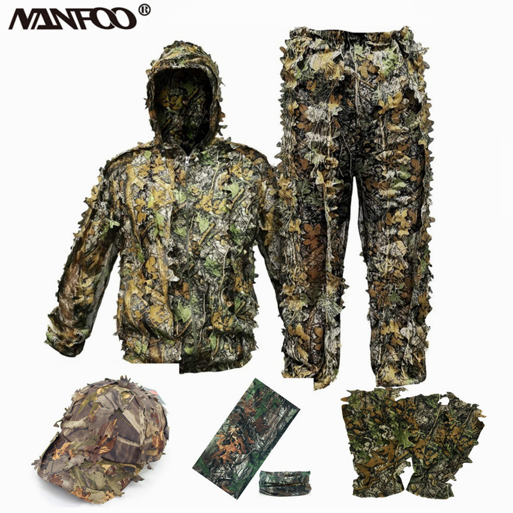 Ghillie Suit Woodland - ผู้ใหญ่ 3D ใบ Bionic Camouflage การล่าสัตว์