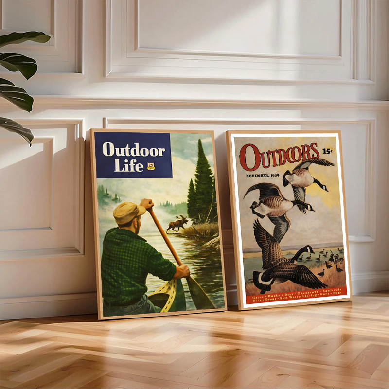 Outdoor Hunting And Fishing Magazines - วินเทจอเมริกันเอาท์ดอร์แม็กกาซีนโปสเตอร์ล่าสัตว์ตกปลาตั้งแคมป์งานพิมพ์ศิลปะเหมาะสำหรับตกแต่งบ้านในห้องนอนห้องนั่งเล่น
