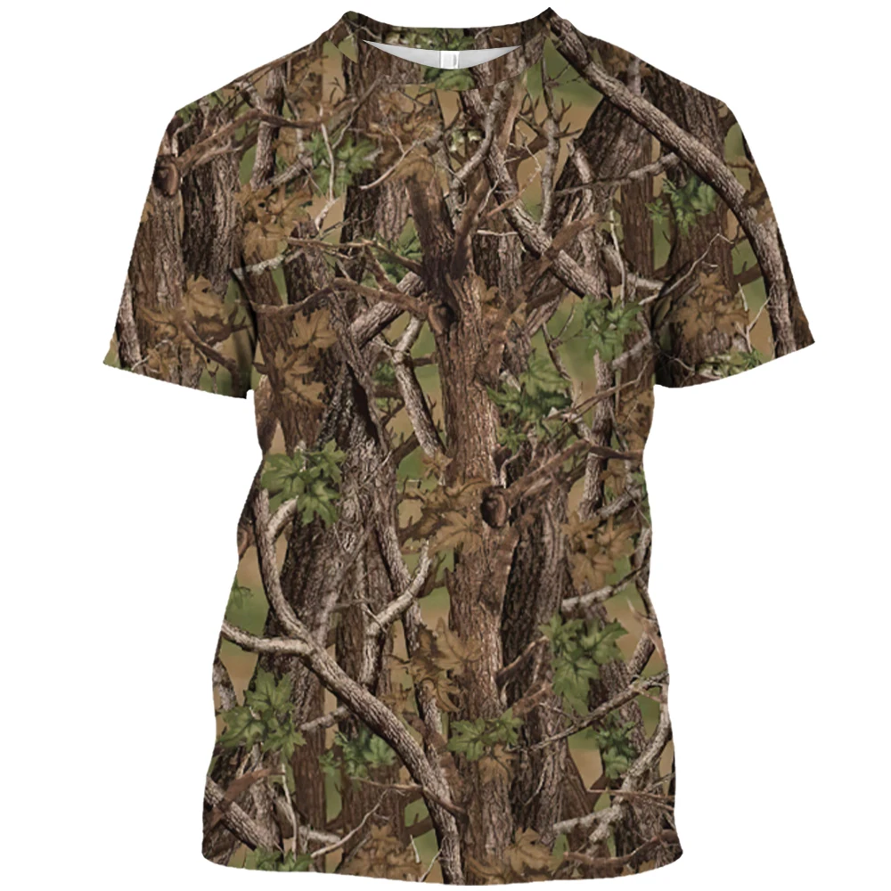 Hunting And Camping In Jungle - เสื้อยืดลายพรางป่าฤดูร้อน เสื้อยืดลายพรางสำหรับล่าสัตว์และตั้งแคมป์กลางแจ้ง เสื้อยืดแขนสั้นคอกลมทรงโอเวอร์ไซส์สำหรับผู้ชาย